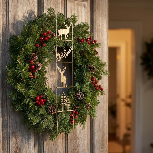 Décoration suspendue de Noël en métal doré, échelle avec cerfs et sapins, 42,5 cm | Floristik24.fr