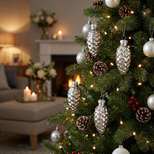 D’une décoration originale avec ces mini pommes de pin en verre argenté (lot de 10) | Floristik24.fr