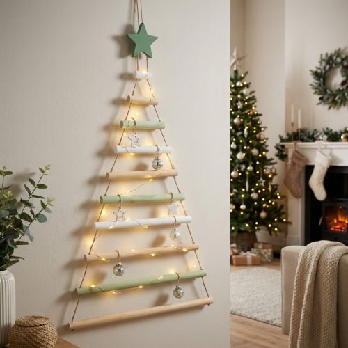 Suspension décorative Noël en bois en forme de sapin avec étoile - Hauteur 59 cm | Floristik24.fr