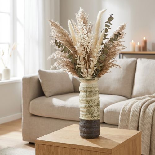 Vase en céramique crème et gris-vert 34 cm pour fleurs séchées | Floristik24.fr