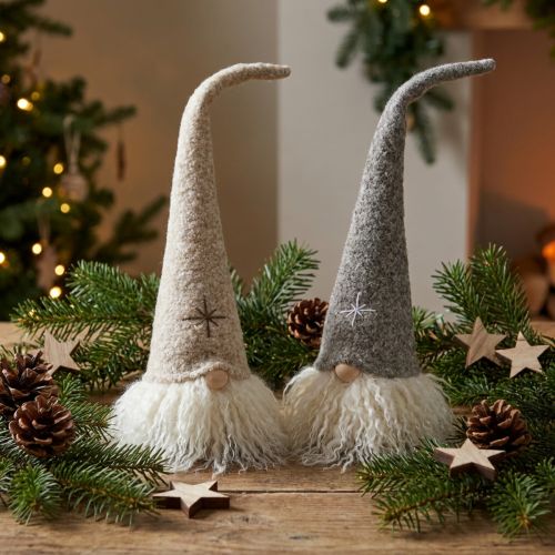 Duo de lutins décoratifs en feutre beige et brun - H28cm | Floristik24.fr