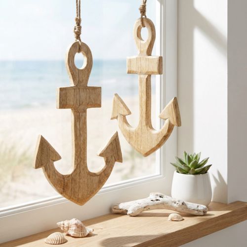 Ancre décorative en bois avec corde en jute 15 x 25 cm - Lot de 2 | Floristik24.fr