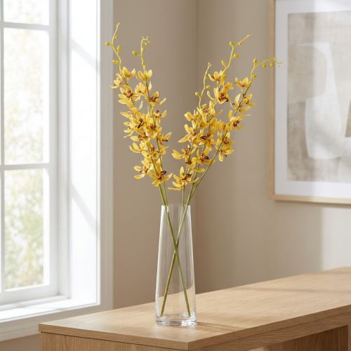 Article Orchidée artificielle Cymbidium jaune sur tige 95 cm - Lot de 2