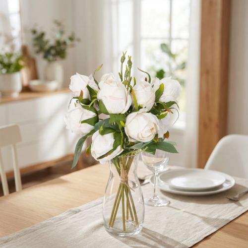 Petit bouquet de roses artificielles blanches et roses 31 cm - Lot de 3 | Floristik24.fr