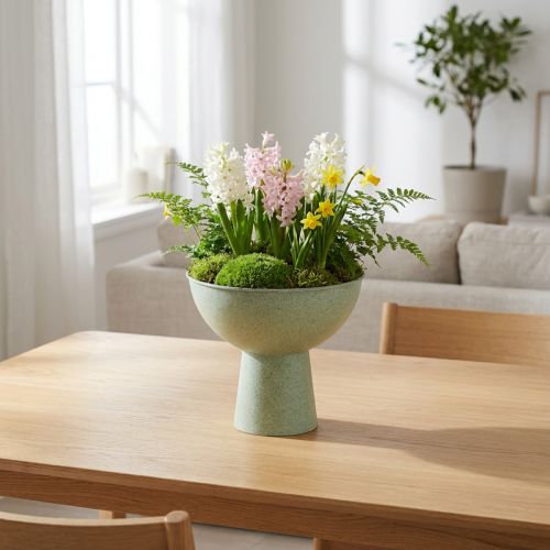 Coupe décorative sur pied pour plantes 25 cm effet granit vert gris | Floristik24.fr