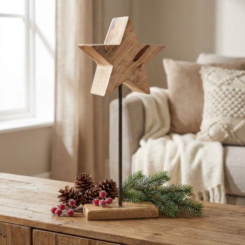 Étoile en bois sur pied métal, décoration naturelle 20x9,5x50 cm | Floristik24.fr
