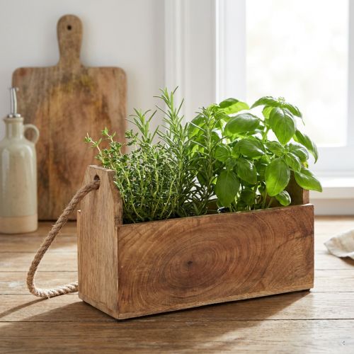 Porte-plantes en bois avec anse en jute 27x12x17 cm | Floristik24.fr