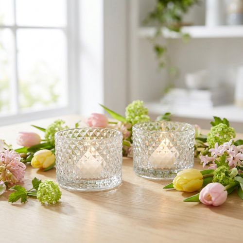 Article Photophore en verre motif losange transparent Ø10,5 cm - Lot de 2