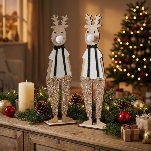 Figurines de Renne en Bois Décoratives pour Noël – H 45 cm – Lot de 2 | Floristik24.fr