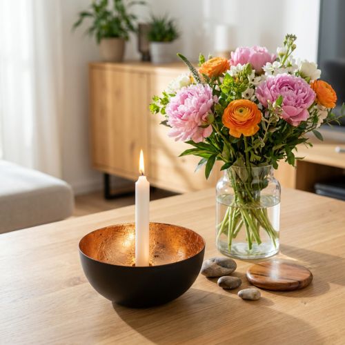 Chandelier en métal noir et bronze Ø13 cm | Floristik24.fr
