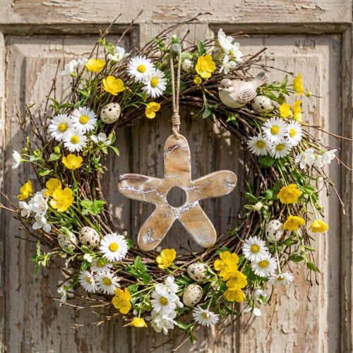 Fleur en bois à suspendre avec motif gravé, décoration naturelle, H19,5 cm | Floristik24.fr