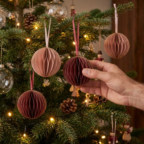 Boules décoratives abeille en papier Bordeaux et Rose Ø 8 cm – Lot de 4 | Floristik24.fr