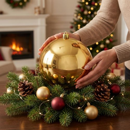 Boule de Noël en plastique dorée 20 cm | Floristik24.fr