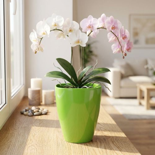 Pot pour Orchidées Brillant en Plastique Ø12,5cm Lime | Floristik24.fr
