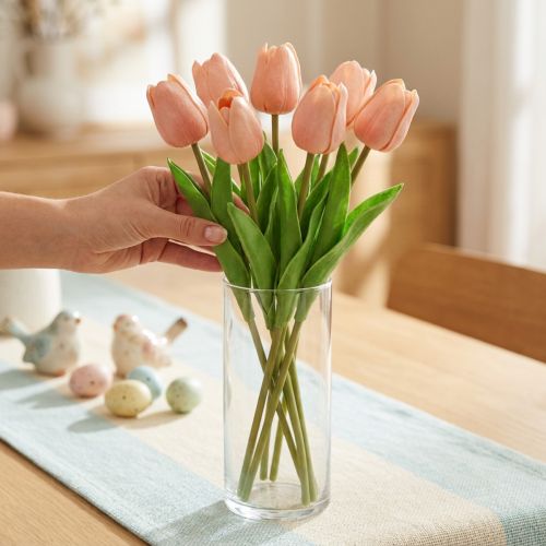 Kunst Tulipes au Toucher Réaliste en Rose Pêche - 38 cm, Lot de 7 | Floristik24.fr