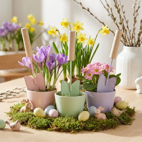 Set de 9 petites pelles décoratives en métal et bois 14 cm, couleurs assorties | Floristik24.fr