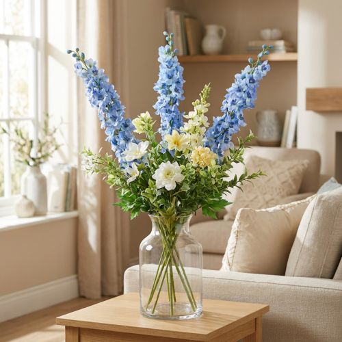 Delphinium bleu artificiel en tissu et plastique 108 cm | Floristik24.fr