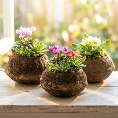 Article Lot de 3 pots en noix de Sapucaia naturelle Ø14cm H10cm