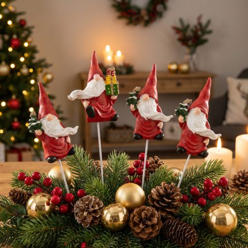 Lot de 4 Figurines Gnomes de Noël sur Pique – Décoration Festive 7 cm | Floristik24.fr