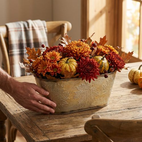 Coupe décorative en métal doré avec motif feuilles d'érable 38 × 15 cm | Floristik24.fr