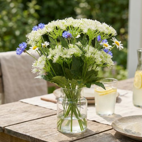 Faux bouquet de fleurs de fenouil en blanc et vert, 49 cm, lot de 9 tiges | Floristik24.fr