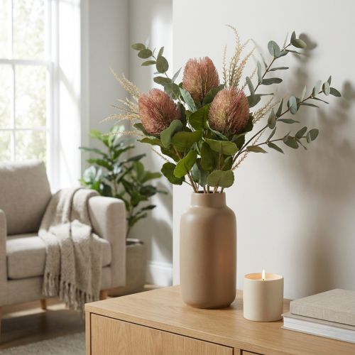 Lot de 3 branches Banksia artificielles blanc et violet 58 cm | Floristik24.fr