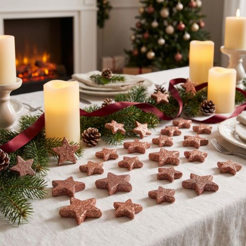 Étoiles de Décoration à Paillettes Roses 4 et 5 cm - Lot de 40 | Floristik24.fr