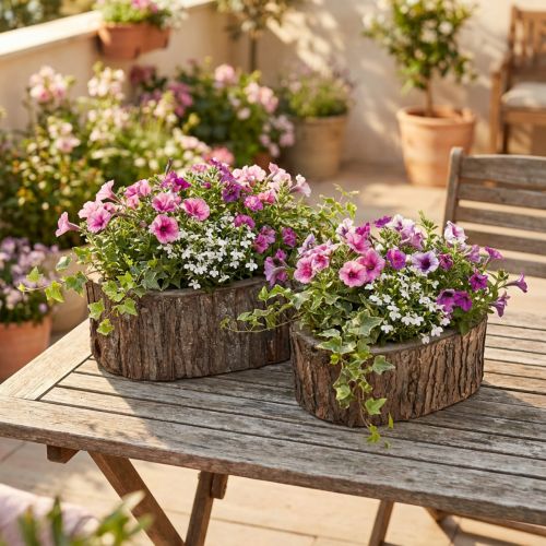 Pots rectangulaires en bois avec écorce naturelle 23/29,5 cm - Lot de 2 | Floristik24.fr