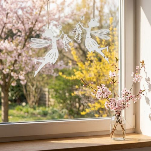 Fées Décoratives en Métal Blanc avec Fleurs - Lot de 2 - 15×10cm | Floristik24.fr