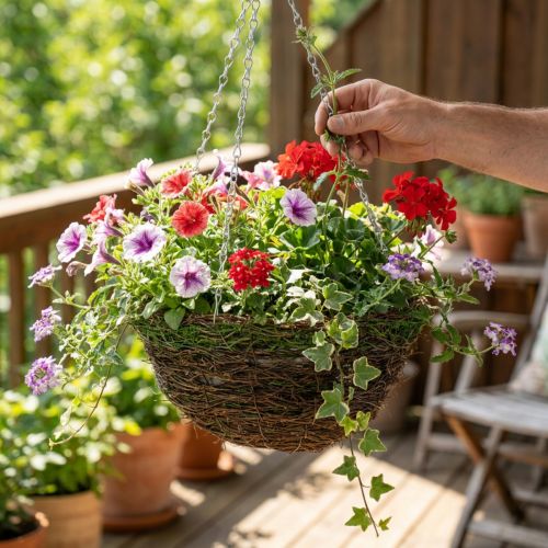 Suspension végétale en rotin brun et mousse verte Ø31 cm | Floristik24.fr