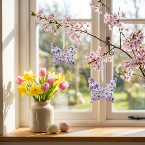 Suspensions décoratives papillon en métal violet 12×10 cm (lot de 3) | Floristik24.fr