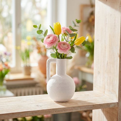 Vase déco en céramique blanche avec anse H15cm | Floristik24.fr