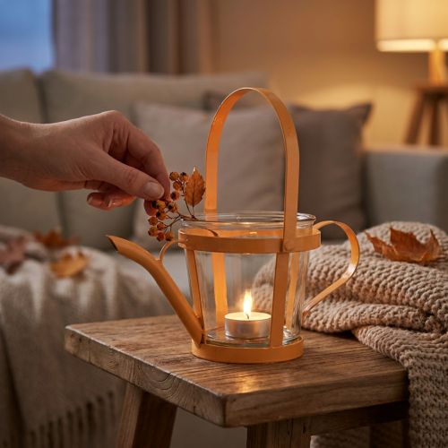 Déco arrosoir en métal orange avec insert en verre Ø14 cm H13 cm | Floristik24.fr