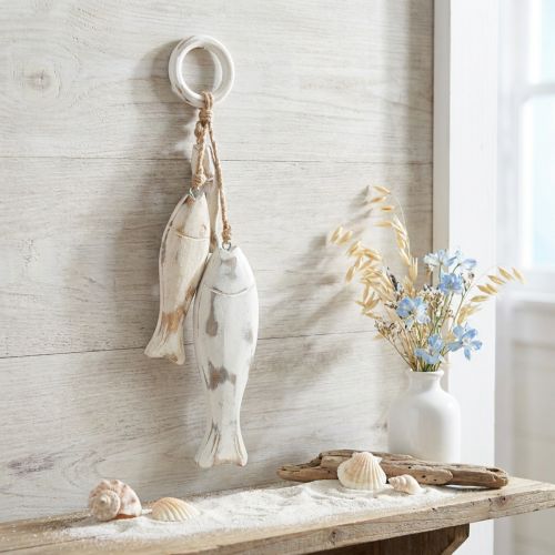 Ensemble de 3 poissons décoratifs en bois de manguier à suspendre, style Shabby Chic | Floristik24.fr