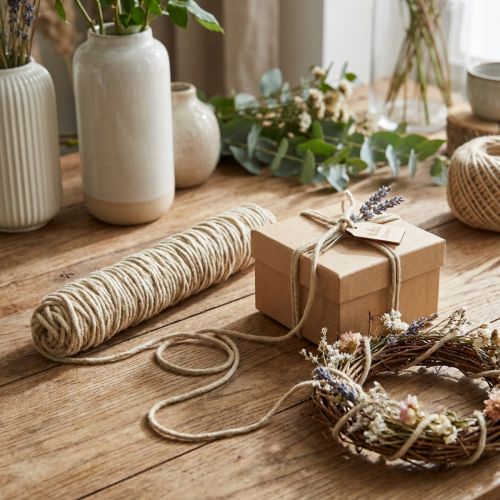 Fil décoratif beige en laine et jute 55 m | Floristik24.fr