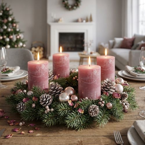Bougies cylindriques en cire teintée vieux rose 60x80mm par 4 | Floristik24.fr