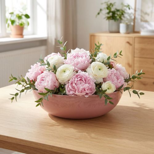 Coupe décorative ronde en plastique rose ancien Ø30cm H9cm | Floristik24.fr