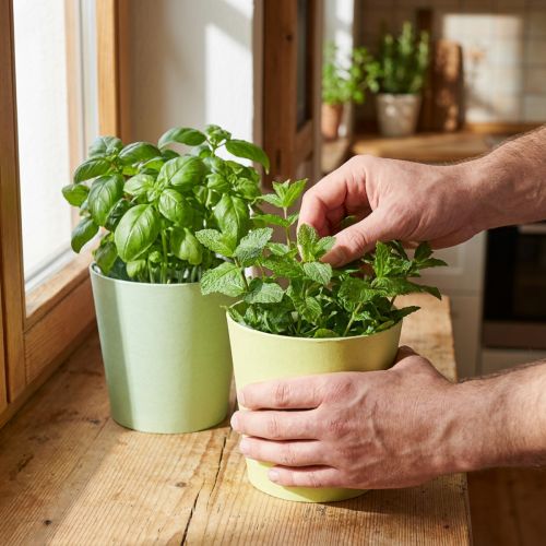 Pots décoratifs en papier avec film plastique intégré, set de 4, vert et bleu, Ø15 cm x H13 cm | Floristik24.fr