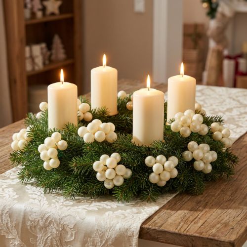 Article Mini Boules de Noël en Verre Crème Ø20 mm, Lot de 140, Mattes et Brillantes