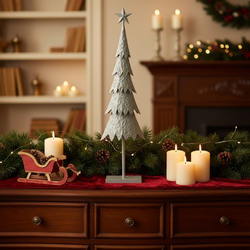 Sapin décoratif en métal sur socle avec étoile 74 cm | Floristik24.fr