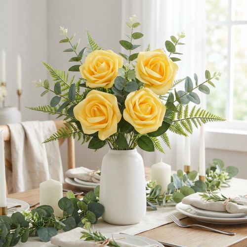 Article Lot de 4 roses artificielles en mousse Ø15 cm – Jaune