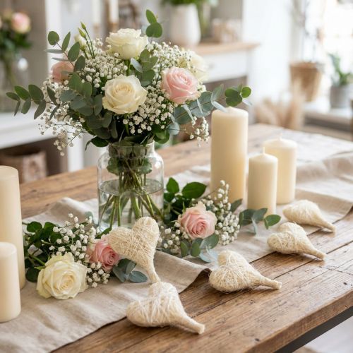 Cœurs décoratifs en sisal crème 5 cm - Lot de 24 | Floristik24.fr