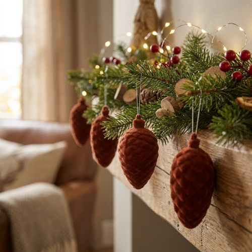 Décorations pommes de pin floquées 9,5cm/8cm Rooibos, lot de 12 | Floristik24.fr