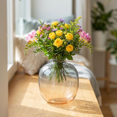 Petite vase en verre dégradé bleu et rose H9cm Ø8cm | Floristik24.fr