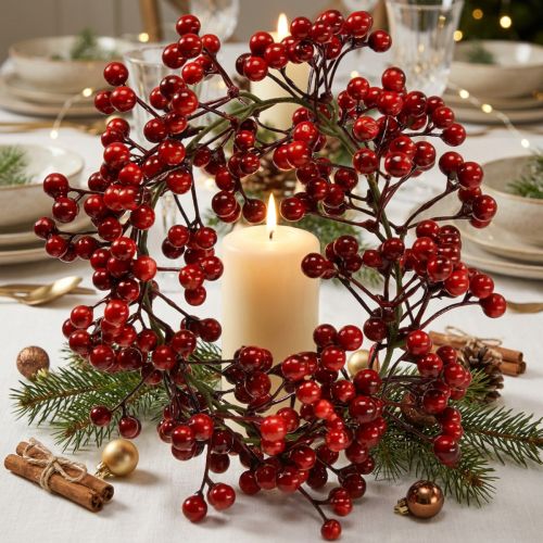 Couronne de Baies Artificielles Rouge Ø20cm | Floristik24.fr