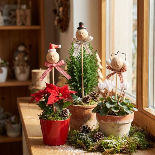 Piquet déco bonhomme de neige en bois naturel – Lot de 9 | Floristik24.fr