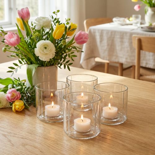 Set de 6 photophores en verre transparent Ø9,5cm H9cm | Floristik24.fr