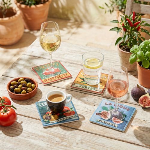 Lot de 4 dessous de verre en céramique 10×10 cm motifs fruits et légumes | Floristik24.fr