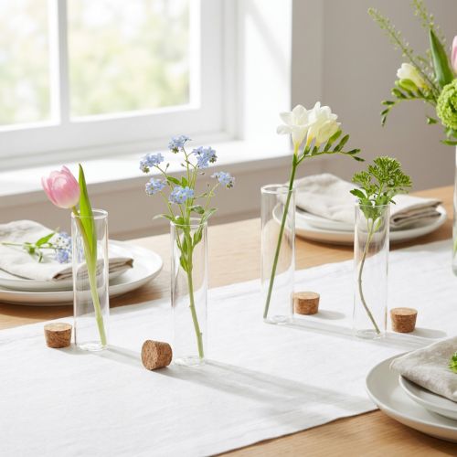 Lot de 6 mini-vases en verre avec bouchons en liège - Ø4 cm x H12 cm | Floristik24.fr