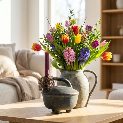 Vase décoratif en céramique effet antique anthracite et beige - 18 cm | Floristik24.fr